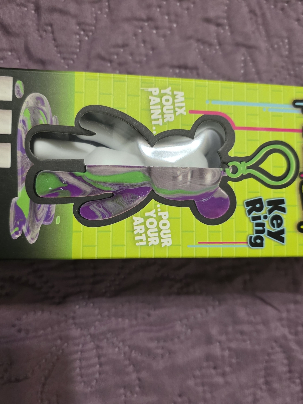 Paint-Your-Own Bear Key Ring - Purple & Green